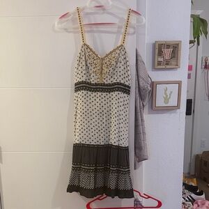 Free People Bohemian Black and Cream Spaghetti-Strap Dress